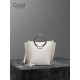 Bucket bag, white bag, circular ring handbag, one shoulder crossbody bag - Memoo.com