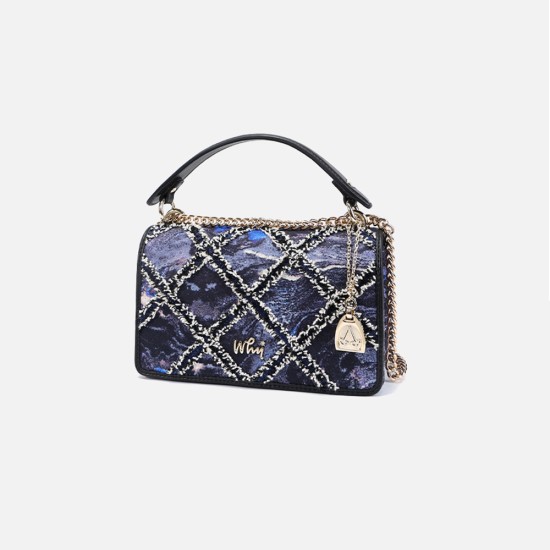 Starry Sky Series Jacquard Small Square Bag Stripe Spliced Handbag Crossbody Bag - Memoo.com