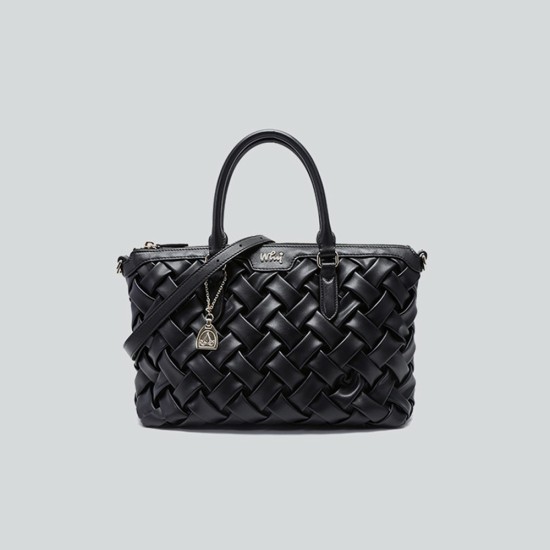 Black leather woven bag, handbag, large capacity tote bag, womens crossbody bag - Memoo.com