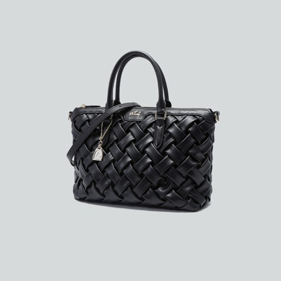 Black leather woven bag, handbag, large capacity tote bag, womens crossbody bag - Memoo.com