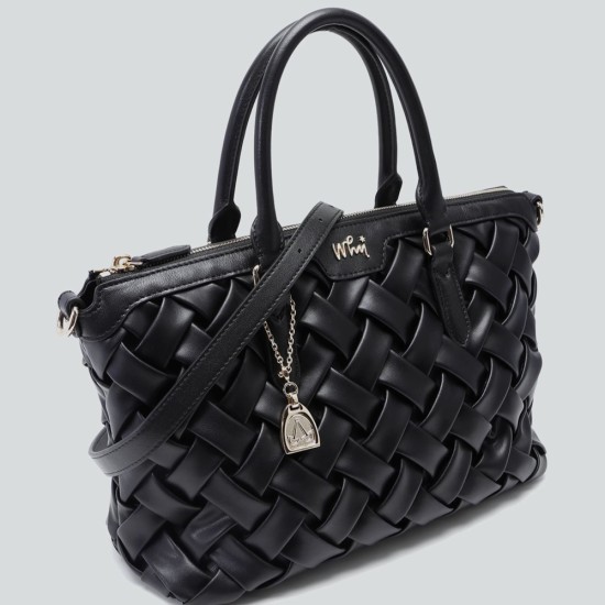 Black leather woven bag, handbag, large capacity tote bag, womens crossbody bag - Memoo.com