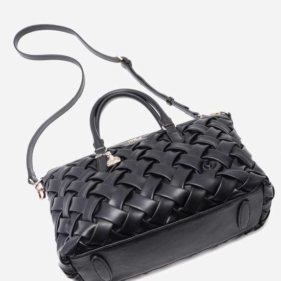 Black leather woven bag, handbag, large capacity tote bag, womens crossbody bag - Memoo.com