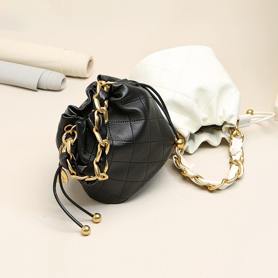 Bucket bag, chain, diamond grid bag, leather one shoulder crossbody bag - Memoo.com