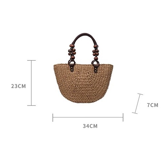 Grass woven beach bag, hand woven bag, large capacity bucket tote bag