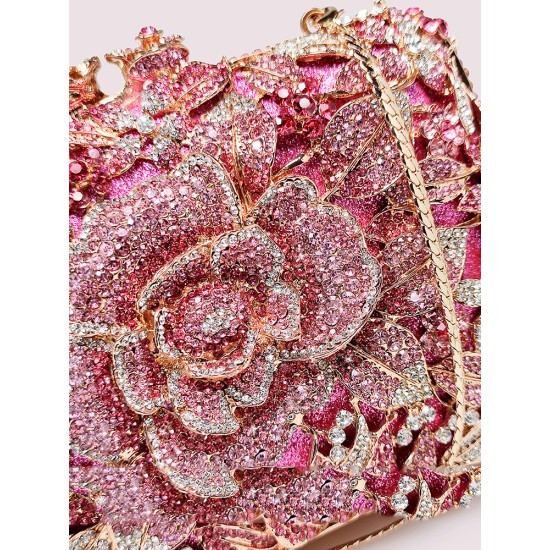 Evening bag Rhinestone Clutch Full Diamond Flower Handbag Mini Banquet Bag Box Clutch - Memoo.com