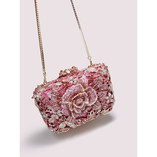 Evening bag Rhinestone Clutch Full Diamond Flower Handbag Mini Banquet Bag Box Clutch - Memoo.com