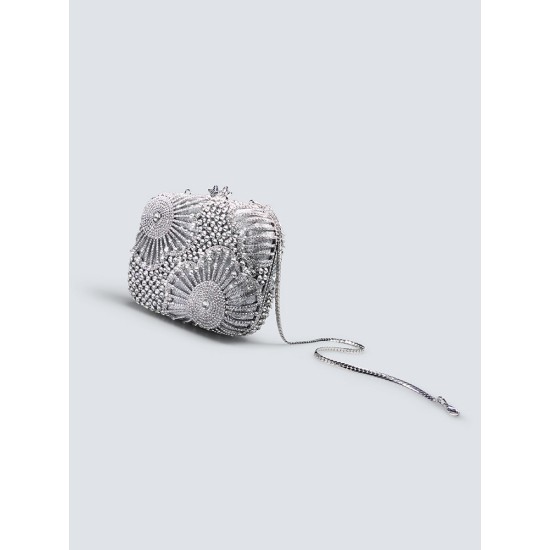 Silver Evening Bag Handheld Bag Box Clutch Rhinestone Clutch