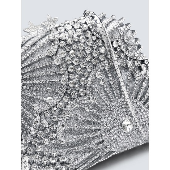 Silver Evening Bag Handheld Bag Box Clutch Rhinestone Clutch