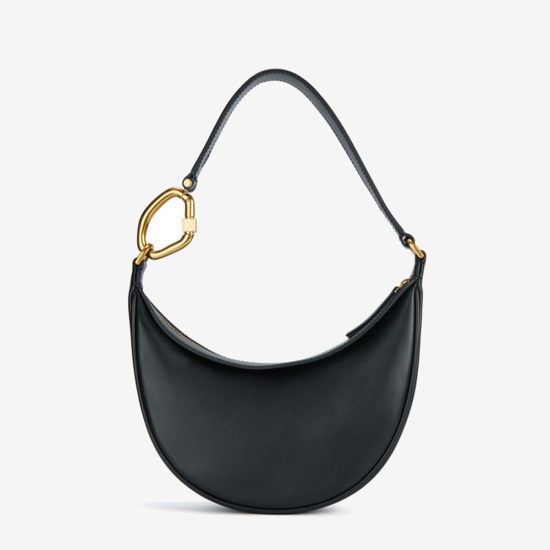 Cow leather black crescent shaped casual handbag - Memoo.com