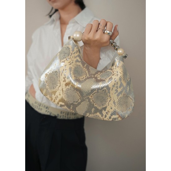 Snake Pattern Beaded Handbag Dumpling Bag - Memoo.com