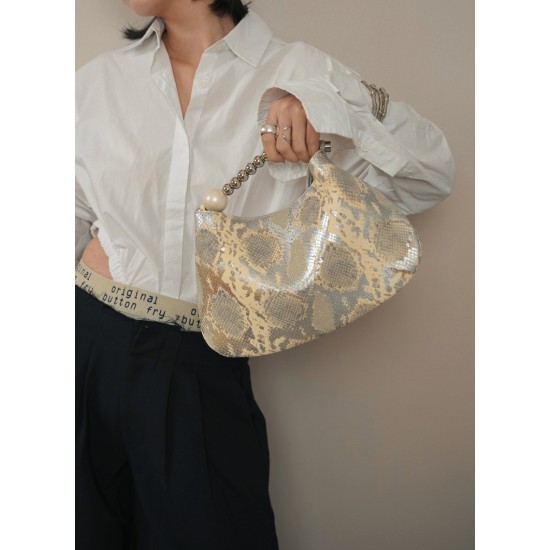 Snake Pattern Beaded Handbag Dumpling Bag - Memoo.com