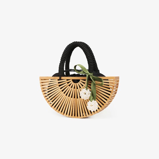 Handmade beach bamboo and grass woven bag, crossbody shoulder bag, retro handbag