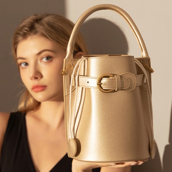 Bucket bag genuine leather one shoulder crossbody handbag - Memoo.com