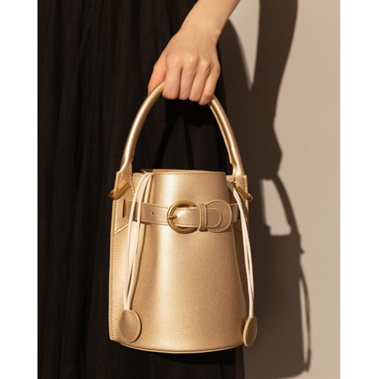 Bucket bag genuine leather one shoulder crossbody handbag - Memoo.com