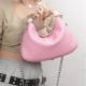 Pink Leather Beaded Handbag Dumpling Bag - Memoo.com