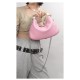 Pink Leather Beaded Handbag Dumpling Bag - Memoo.com