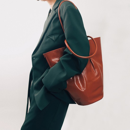 Red Retro Bucket Bag, Shoulder bag，Leather Tote