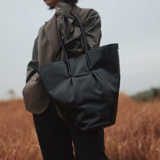 Black Retro Bucket Bag, Shoulder bag，Leather Tote - Memoo.com