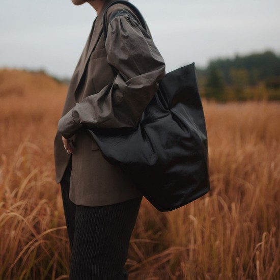 Black Retro Bucket Bag, Shoulder bag，Leather Tote