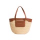 Woven large capacity tote bag with French top layer cowhide and grass woven handbag