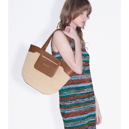 Woven large capacity tote bag with French top layer cowhide and grass woven handbag - Memoo.com