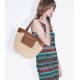 Woven large capacity tote bag with French top layer cowhide and grass woven handbag