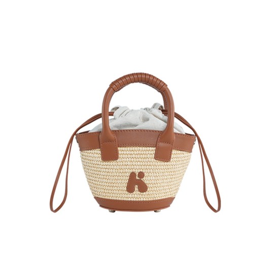 Woven vegetable basket, wrapped in cowhide and woven grass, hand-held crossbody bag - Memoo.com