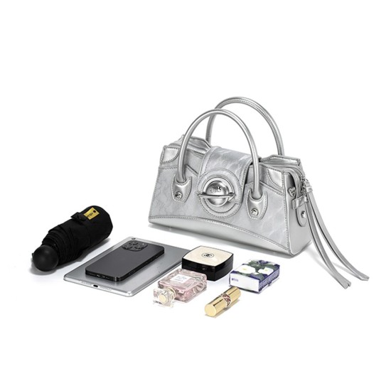 Silver crossbody bag, female niche design handbag