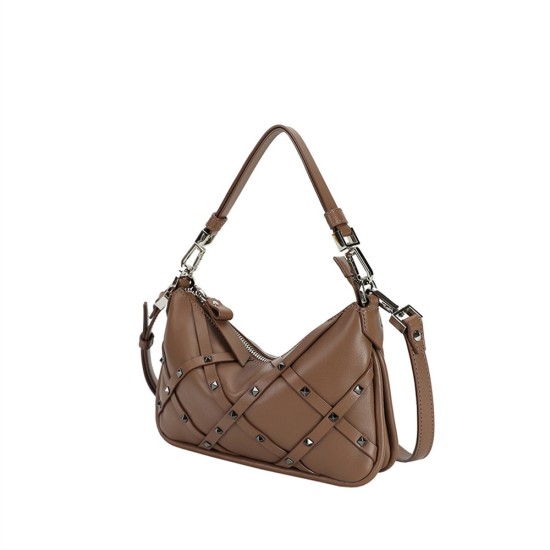 Leather rivet hand-held armpit crossbody bag, shoulder bag, mahjong bag - Memoo.com