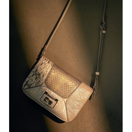 Crossbody bag, patchwork leather, silver shoulder bag, commuting bag - Memoo.com