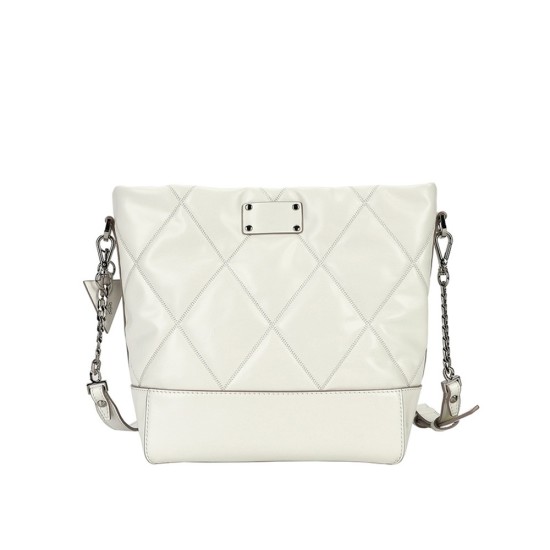 Leather diamond grid chain bucket bag crossbody bag - Memoo.com