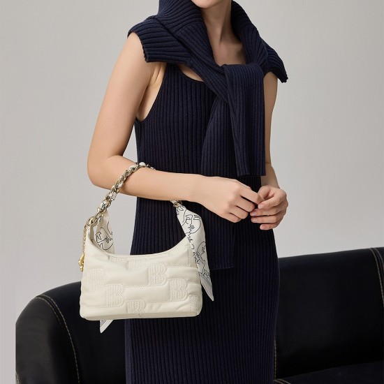 Real leather armpit bag, super soft embossed leather shoulder crossbody bag - Memoo.com