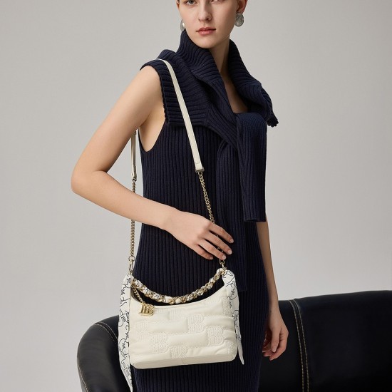 Real leather armpit bag, super soft embossed leather shoulder crossbody bag - Memoo.com