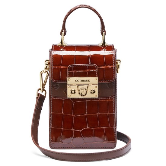 High gloss crocodile leather womens bag, mobile phone bag, womens crossbody mobile phone bag - Memoo.com