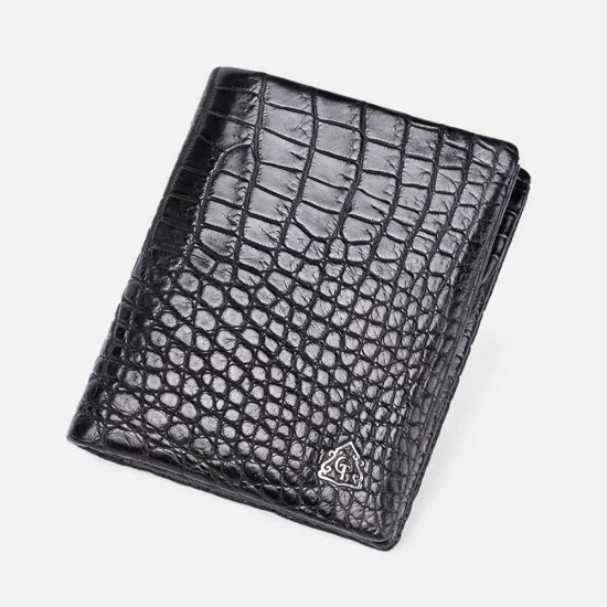 Double sided crocodile leather wallet, mens leather short style, vertical style, multi slot wallet, inner stitching technology - Memoo.com