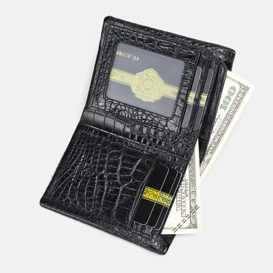 Double sided crocodile leather wallet, mens leather short style, vertical style, multi slot wallet, inner stitching technology - Memoo.com