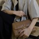 Leather small square bag with wrinkled texture for commuting, hand-held crossbody bag - Memoo.com