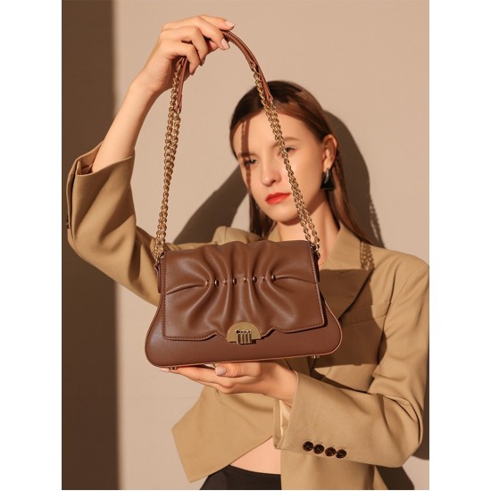 Minimally designed Maillard style pleated small bag, light luxury shoulder bag - Memoo.com