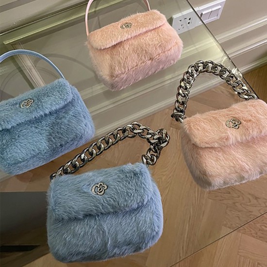 Toast bag, small fur handbag, hand-held small square womens bag - Memoo.com