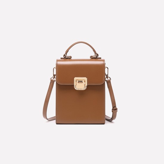 Leather vertical square bag commuting fashionable cowhide womens bag - Memoo.com