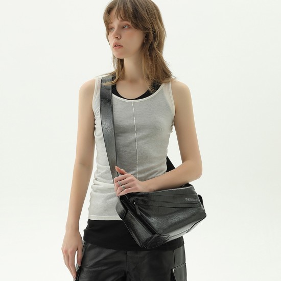 Vintage sports-style messenger bag cowhide underarm bag Crossbody bag for women - Memoo.com