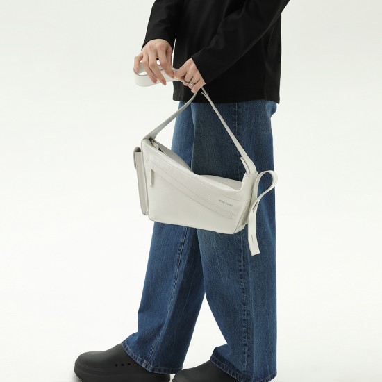 Vintage sports-style messenger bag cowhide underarm bag Crossbody bag for women - Memoo.com